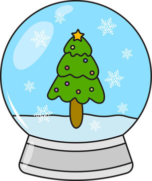 Christmas Snow Globe with Decorated Christmas Tree, Winter Holiday Vector Illustration