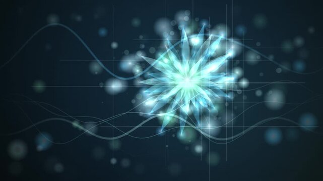 A glowing blue starburst loop background with connecting particle lines and abstract light effects.