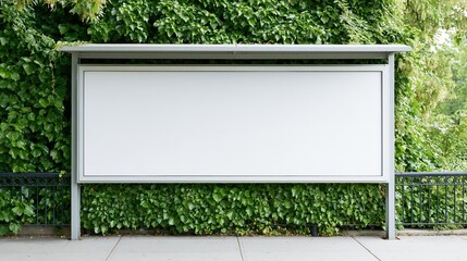 Obraz premium Empty white billboard stand against green ivy wall