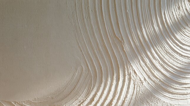 Curved trowel marks create a tactile pattern across a softly lit plaster wall