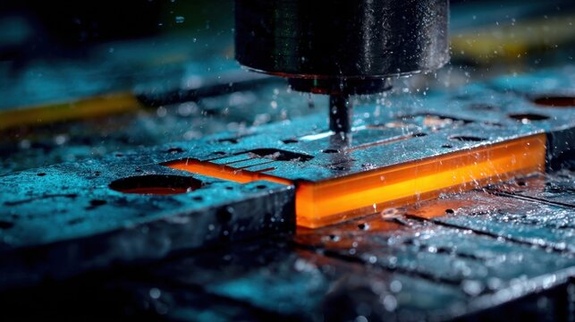 High-Speed Metal Machining Process with Sparks and Glowing Red Hot Steel In Industrial Workshop Setting