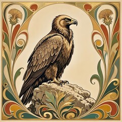 Fototapeta premium 아르누보 디자인 배경, 수염수리, jpeg (Art Nouveau Design Background, Bearded vulture, jpeg)