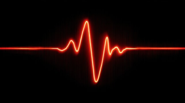 Vibrant Red Pulse Waveform on Black Background for Medical and Music Visuals, Energetic and Dynamic Illustration