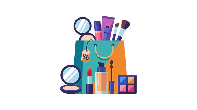 Cosmetic Shopping Bag With Beauty Products Illustration