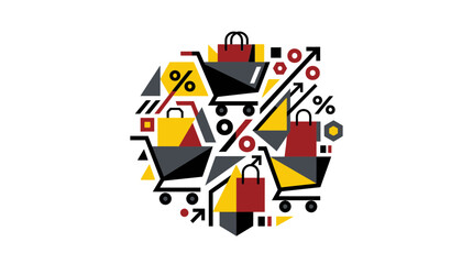 Fototapeta premium Abstract Shopping Illustration with Carts and Bags