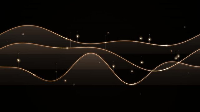 A seamless looping background featuring abstract golden wave lines and sparkling lights on a black canvas.