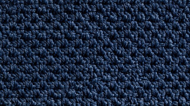 Dark blue woven fabric reveals a dense repeating textile pattern in extreme close up