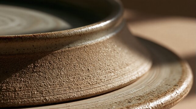 An unglazed ceramic foot ring reveals earthy clay texture and pottery craftsmanship