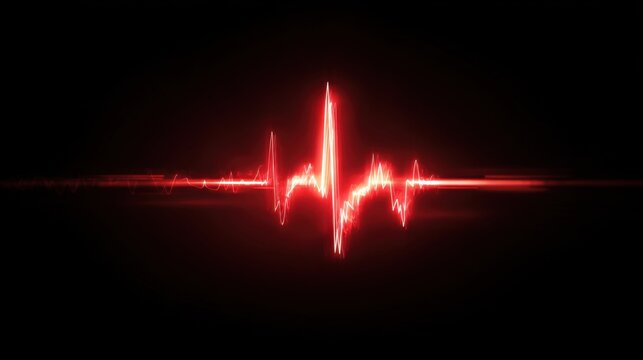 Vibrant Red Heartbeat Line with Abstract Waveform on Dark Background for Medical and Health Related Concepts