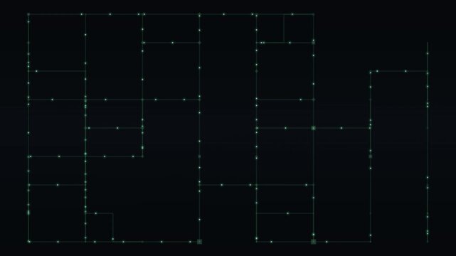 Faint abstract grid of green nodes and lines forms a looping background overlay on a dark surface