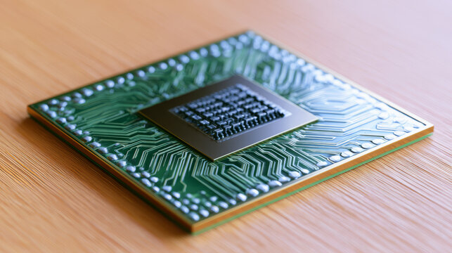 Mini PC with computer chip on desk, technology and compact computing concept