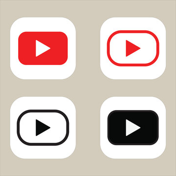 A collection of four YouTube-style play button icons in modern flat design vector
