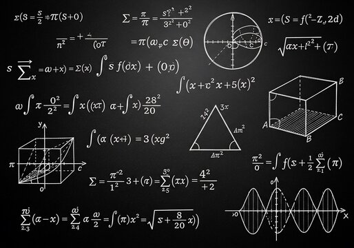 Chalkboard Cosmos: Equations Bloom in Midnight Depths