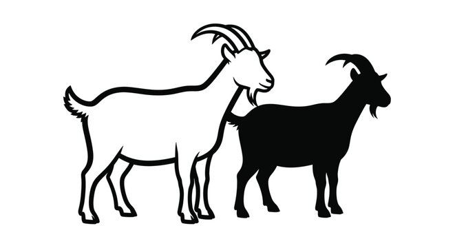 Two goats one white and one black depicted as silhouettes