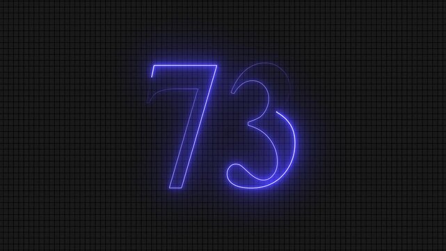 Blue neon digital number thirteen glowing on grid background