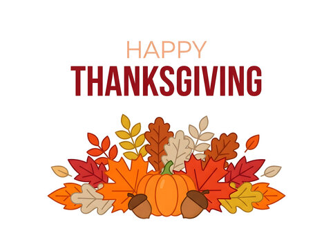 Thanksgiving celebration vector illustration featuring autumn leaves and pumpkins with copy space