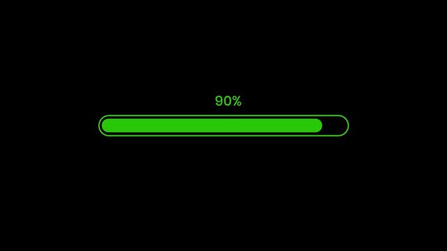 Loading progress bar animation from 0 to 90 with black background,Loading progress bar animation on black background, Indicator from 0 to 90 increasing percentage.4k video