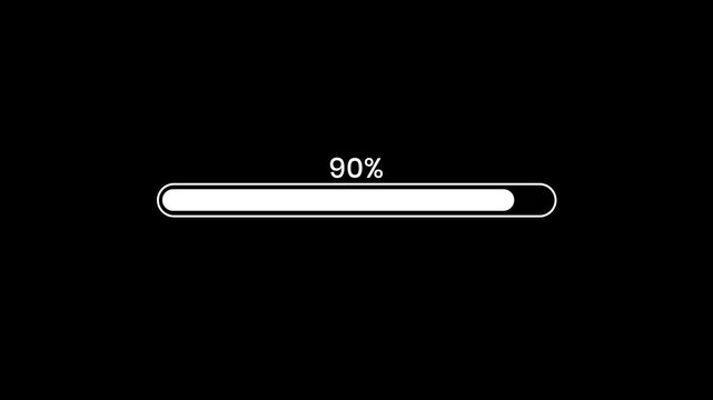 Loading progress bar animation from 0 to 100 with black background,Loading progress bar animation on black background, Indicator from 0 to 100 increasing percentage.4k video