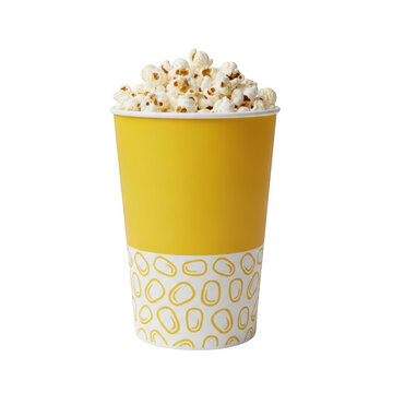 Fresh popcorn in a yellow paper cup with animal print pattern isolated on transparent background