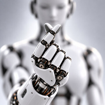 Humanoid robot making finger heart gesture with precision robotic hand