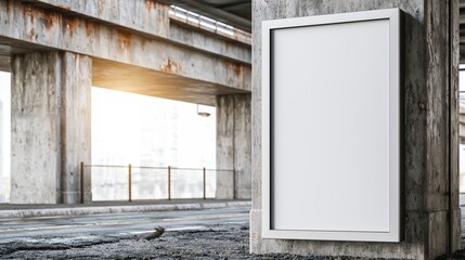 Obraz premium blank advertising billboard on concrete pillar under bridge