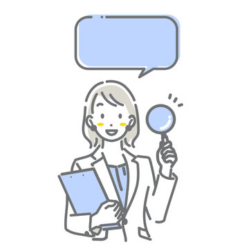 笑顔でアドバイスするコンサルタントの女性　シンプルでお洒落な線画イラスト