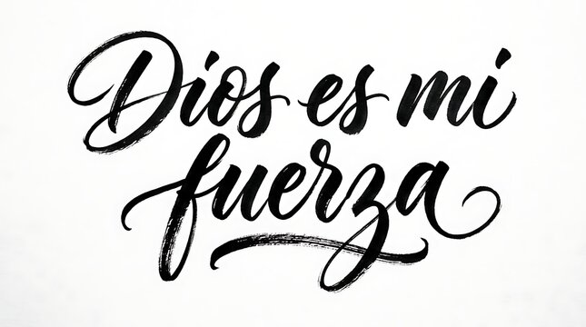 Spanish text Dios es mi fuerza meaning God is my strength watercolor calligraphy lettering design