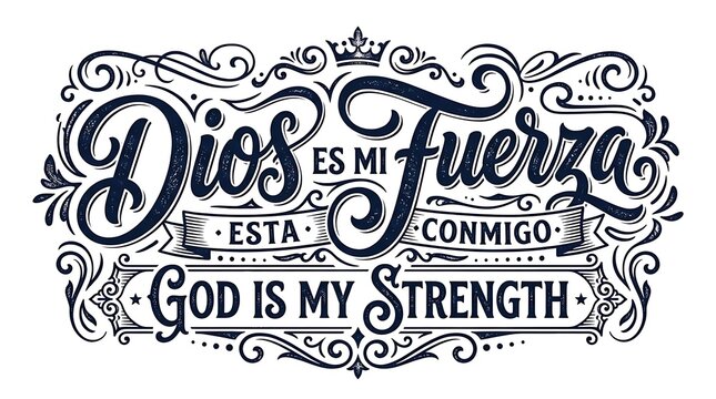 Spanish text Dios es mi fuerza meaning God is my strength watercolor calligraphy lettering design