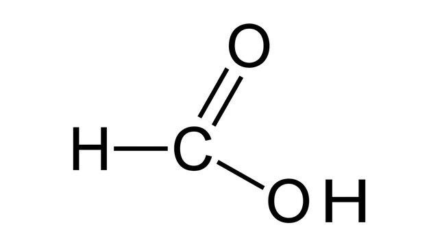 model of formic acid molecule CH2O2 chemical structure isolated on white background