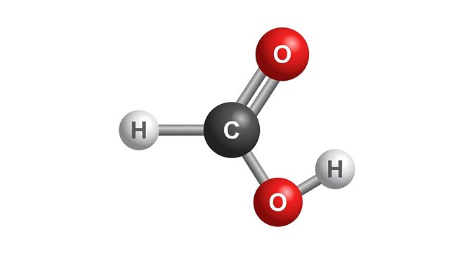 model of formic acid molecule CH2O2 chemical structure isolated on white background