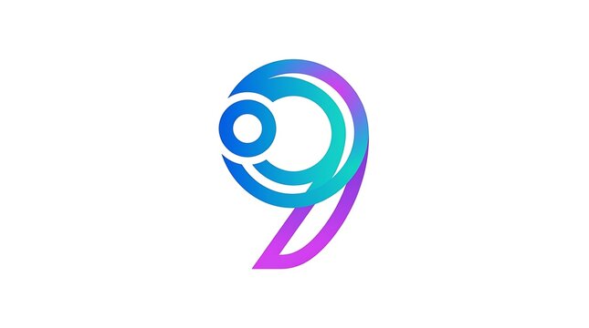 Modern colorful gradient number nine logo design with 3D effect isolated on white background