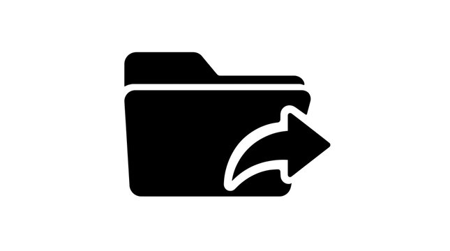 Digital folder transferring document file with curved arrow silhouette icon for data export concept