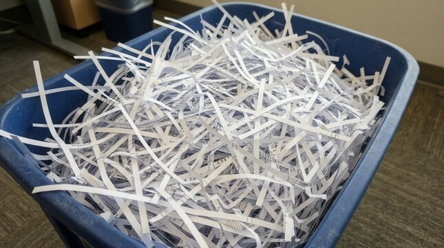 Shredded Paper in a Blue Bin Overflowing with Documents.