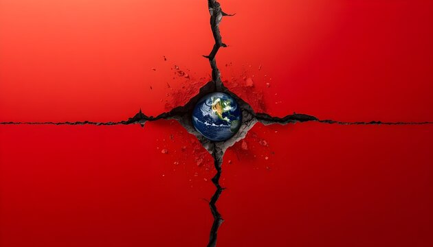 Earthquake Seismic Wave and Cracked Earth Surface. Seismic Activity Visualization with Ground Crack. Geological Disaster, Earthquake Risk and Natural Hazard Concept