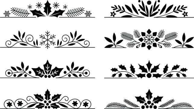 Christmas festive floral dividers set featuring winter leaves and black berry ornamentals