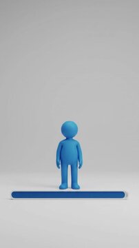 3D Blue Mascot Character Presenting Completed Progress Bar
