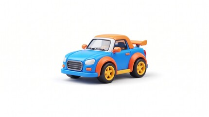 Obraz premium Vibrant blue and orange miniature toy car design for children play and creative storytelling isolated on white background
