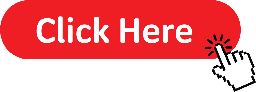 Click here button with hand cursor icon, interactive web interface symbol for website navigation, user action, online buttons, digital UI and app design