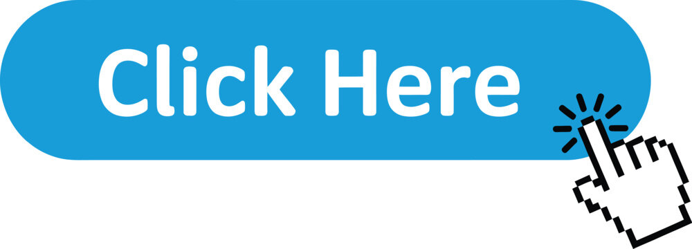 Click here button with hand cursor icon, interactive web interface symbol for website navigation, user action, online buttons, digital UI and app design