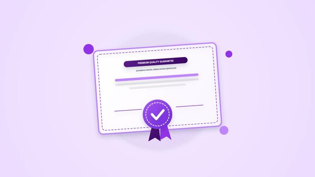 Animated Purple Premium Quality Guarantee Ribbon Badge, Flat Design Certificate Motion Graphic for Verification, 2K Video