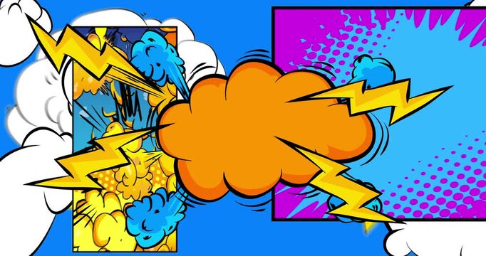 Cartoon background animation, comic book backdrop video. Retro comics pop art design.