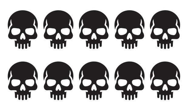 Multiple human skull icons with identical design for scientific anatomy displays or gothic style aesthetics.