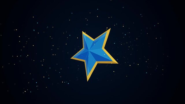 3d blue star icon with gold border in space