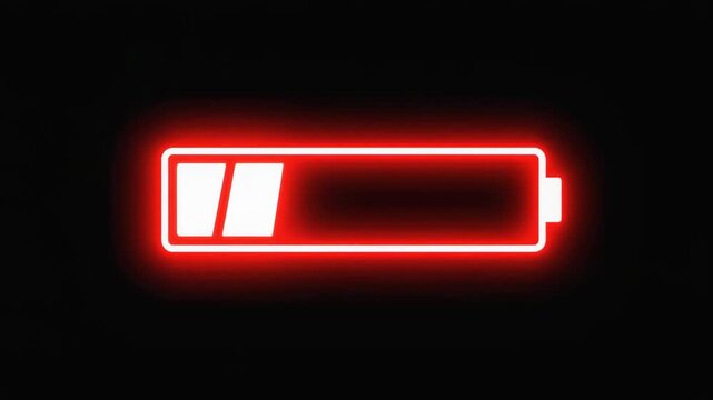 Glowing low battery symbol representing depleted power, charging needs, energy shortage and device status