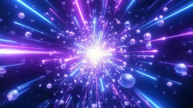 Abstract colorful radial burst with glowing particles and light trails for energetic technology, celebration and motion graphics backgrounds