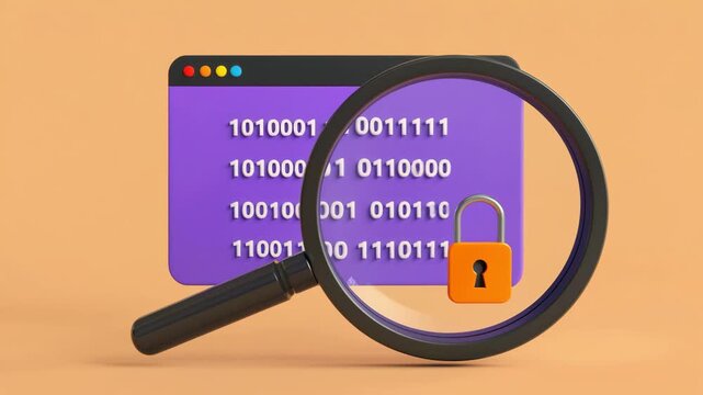 Digital Data Security Concept with Magnifying Glass, Binary Code and Padlock for Cybersecurity Protection