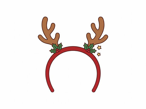 Festive red holiday headband featuring cute reindeer antlers decorated with holly leaves and berries for celebration