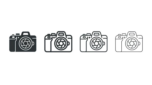 DSLR camera icons set in different line weights