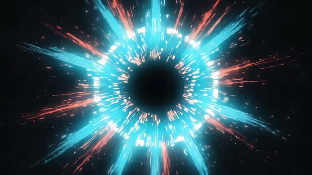 Futuristic Blue and Red Energy Ring Explosion with Radiating Particles for Technology and Dynamic Motion Graphics