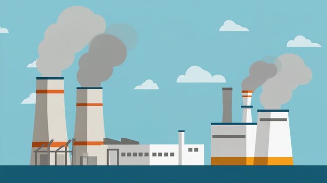 Industrial Factory with Smoke Emissions Representing Pollution, Manufacturing and Environmental Impact